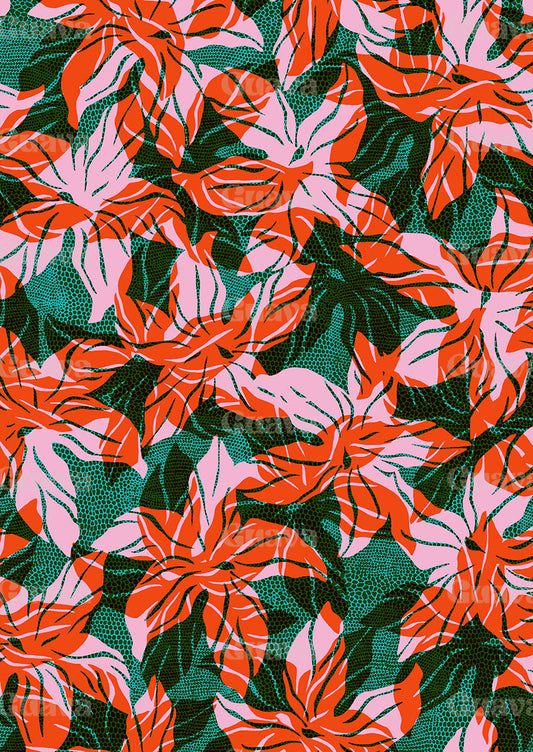 0164D- Red, Pink and Green Abstract Hibiscus