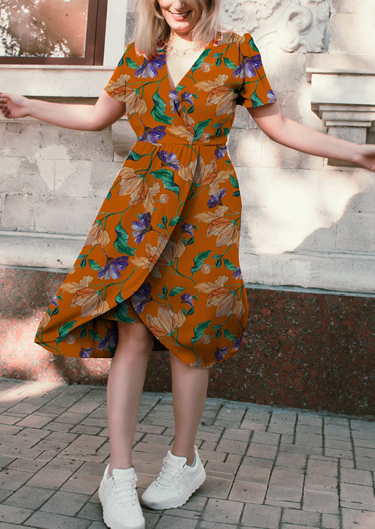 0174A- Orange Watercolor Trailing Peonies Floral