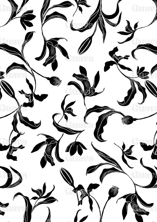 0308I- Black and White Abstract Floral