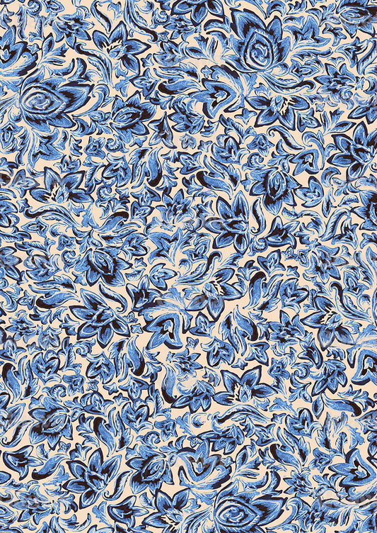0311A- Beige and Blue Painted Paisley