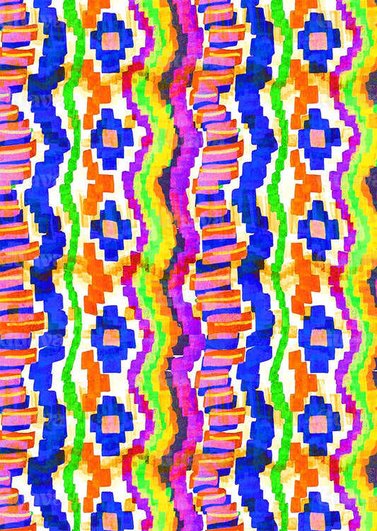 0357A- Colorful Hand Drawn Ikat Stripes