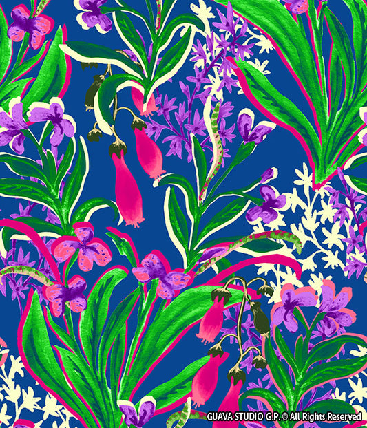 0441A- Cobalt, Green and Purple Floral