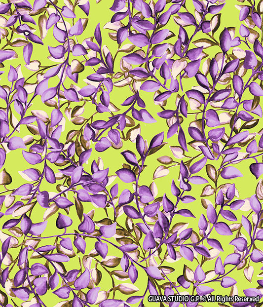 0460A- Lime Green and Purple Watercolor Trailing Leaves