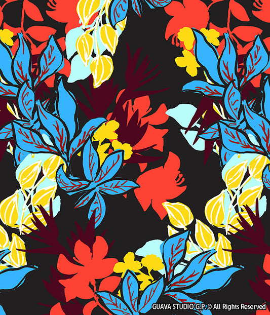 0461k- Dark Graphic Hawaiian Floral