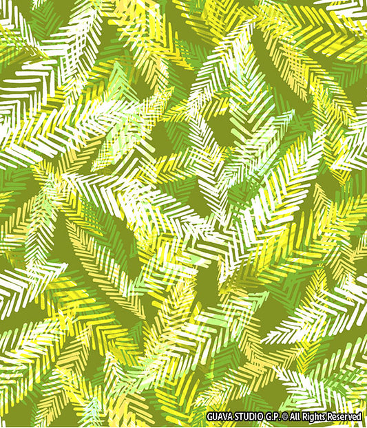 0464A- Lime Green Hand Painted Palm Leaves