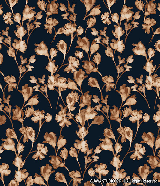 0472D- Navy, Brown and Beige Watercolor Trailing Floral