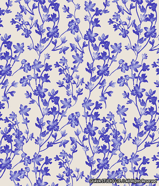 0472F-Blue and Off-White Watercolor Floral