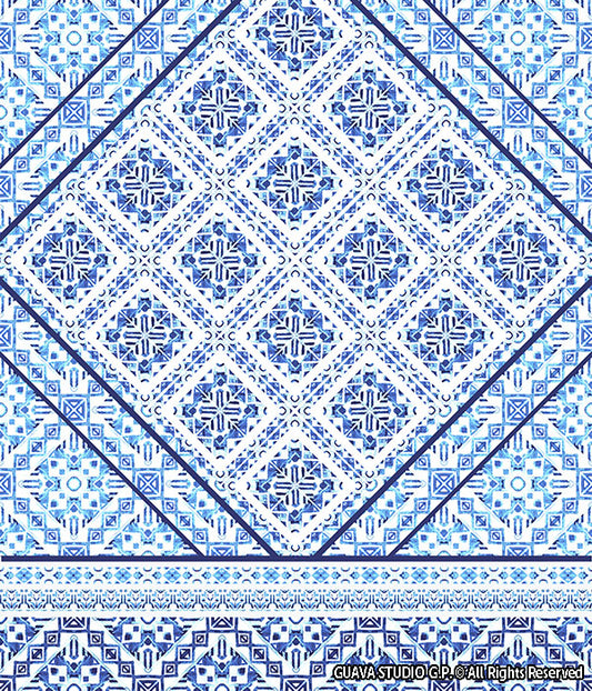 0504B- Indigo Ethnic Patchwork Border