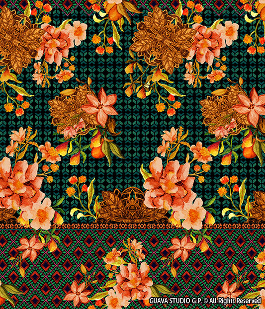 0505A-Watercolor Floral and Ethnic Border