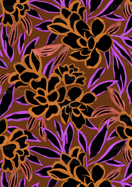 0637D- Brown Hand Drawn Peonies