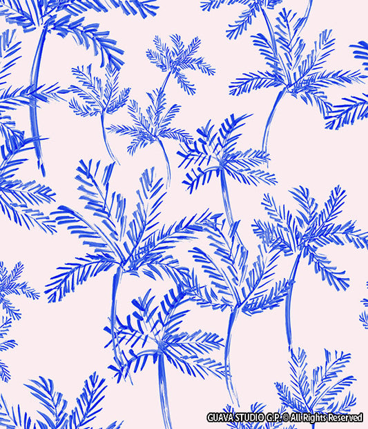 0661C- Cobalt Blue Sketched Palm Trees