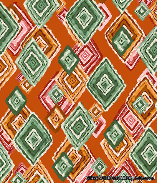 0662A- Hand Drawn Orange Ikat