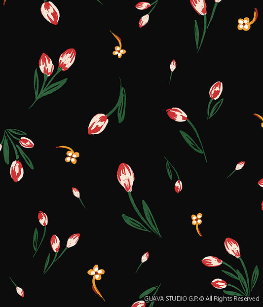 0664A- Dark Ditsy Hand Drawn Grunge Tulips