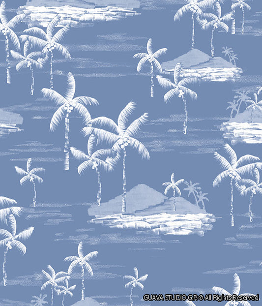 0664D- Indigo Pastel Hawaiian Palm Trees