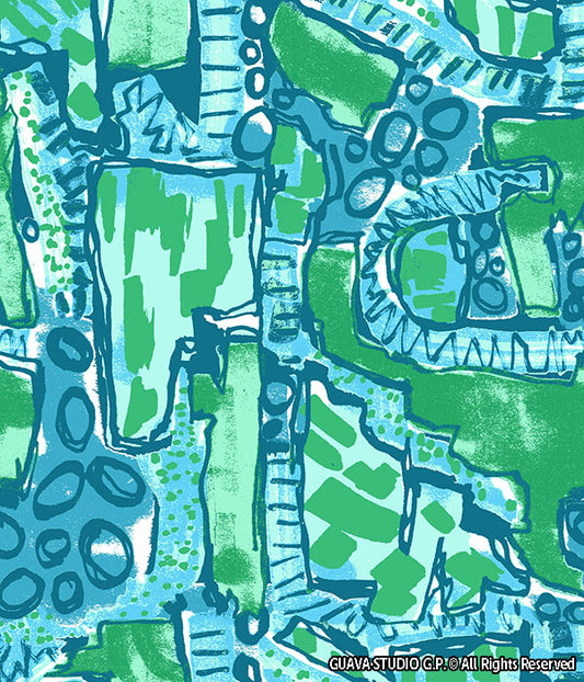 0709A- Blue and Green Hand Drawn Doodles