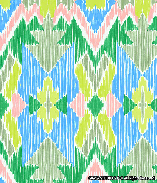 0716F- Neon Pastel Hand Drawn Ikat