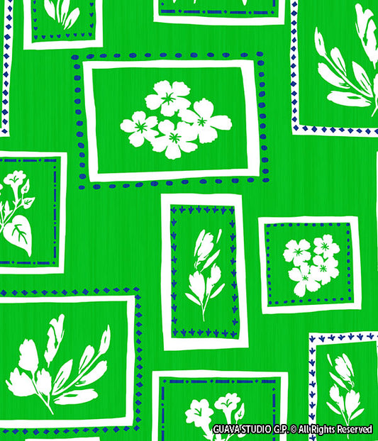 0718C- Green and White Abstract Botanicals