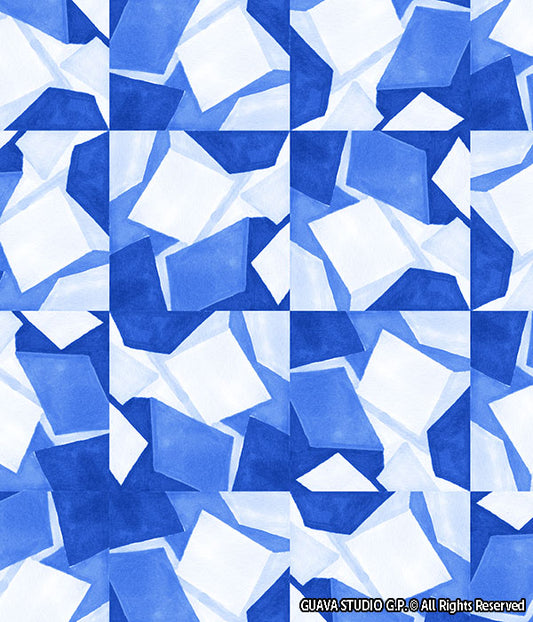 0723A- Soft Blue and White Painted Geo Tiles