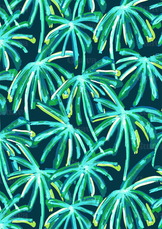 0724D- Teal and Green Watercolor Palm Trees