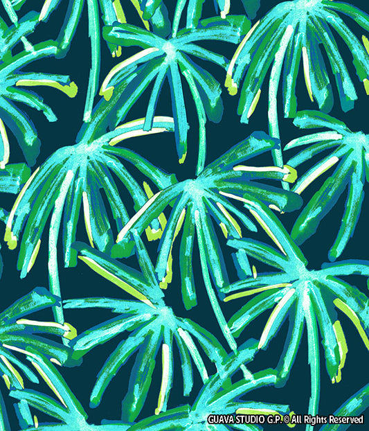 0724D- Teal and Green Watercolor Palm Trees