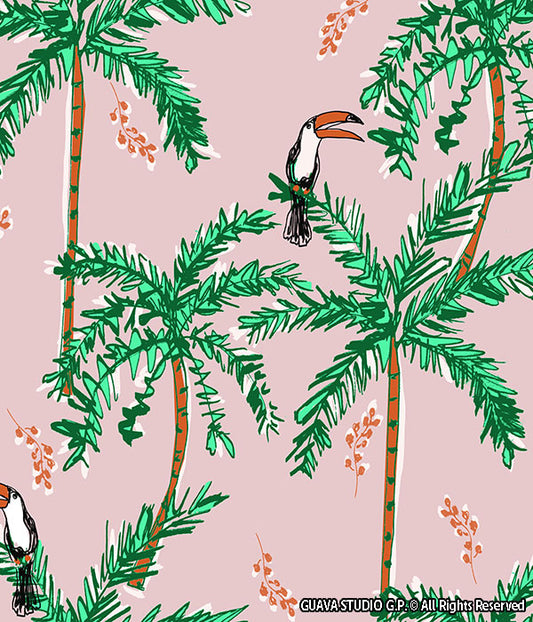 0725E- Dusty Pink Palm Tree and Toucans