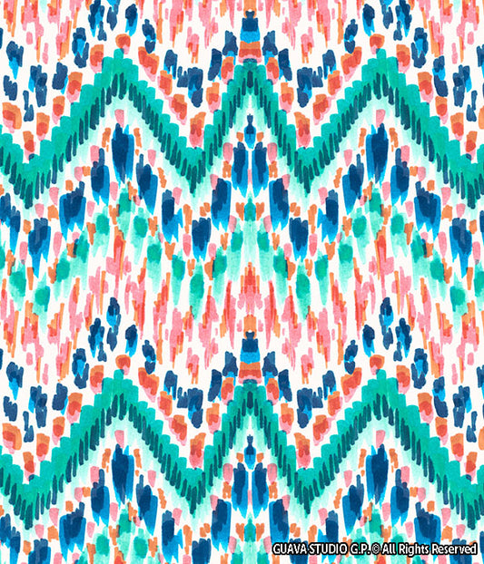 0727D- Teal and Coral Zigzag Ikat Stripes