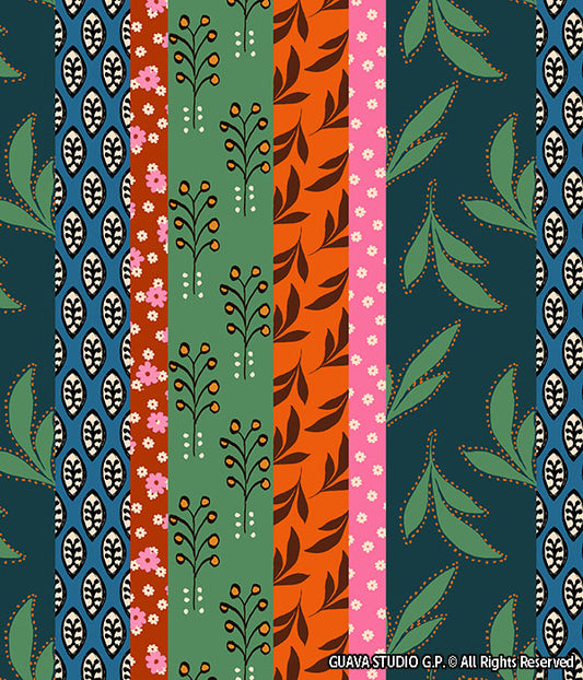 0730A- Multicolor Ethnic Foliage Stripes