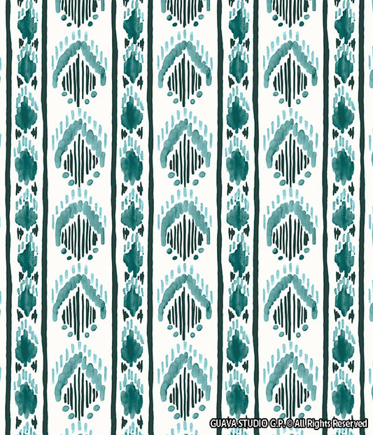 0732B- Deep Teal and White Ikat Stripes