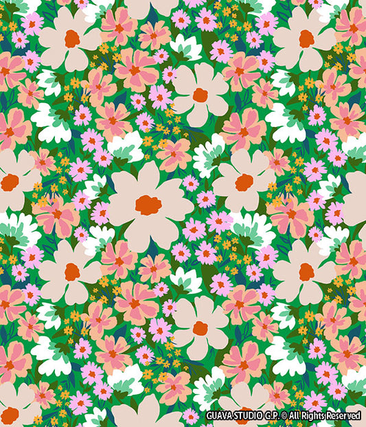 0733A-  Green Ground Retro Ditsy Floral