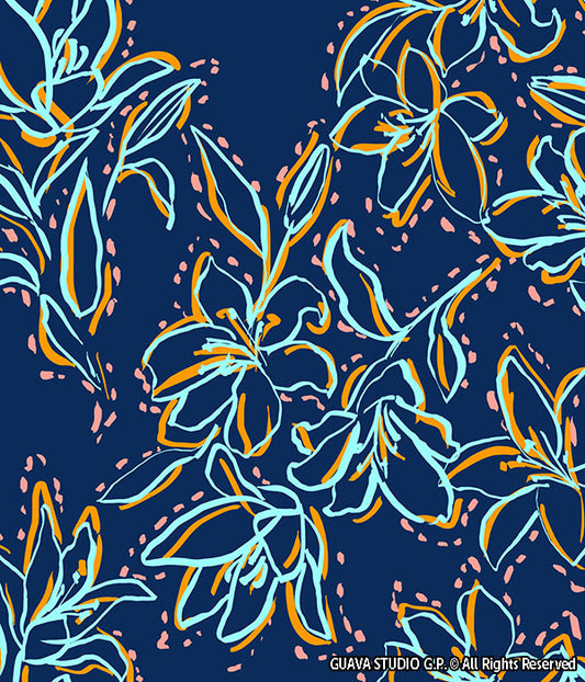 0733B- Outlined Navy and Teal Lillies