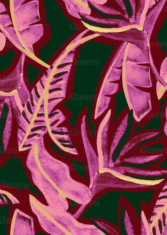 0738C- Dark Green and Pink Tropical Foliage