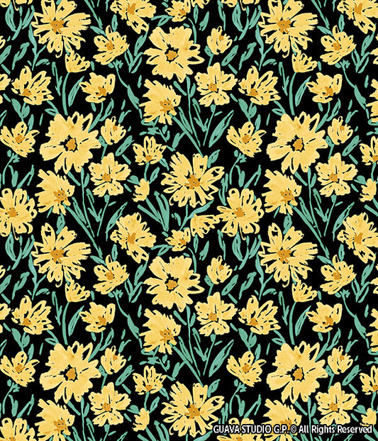 0738E- Black and Yellow Grunge Floral