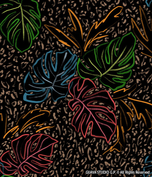 0741E- Dark Tropical Foliage & Mini Cheetah