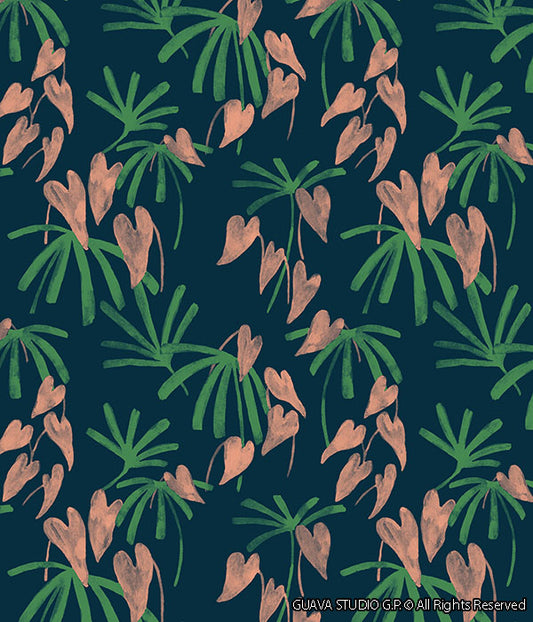 0746E- Hand Painted Soft Tropical Leaves