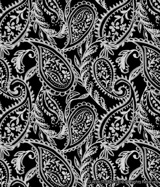 0749A- Black and White Hand Drawn Paisley