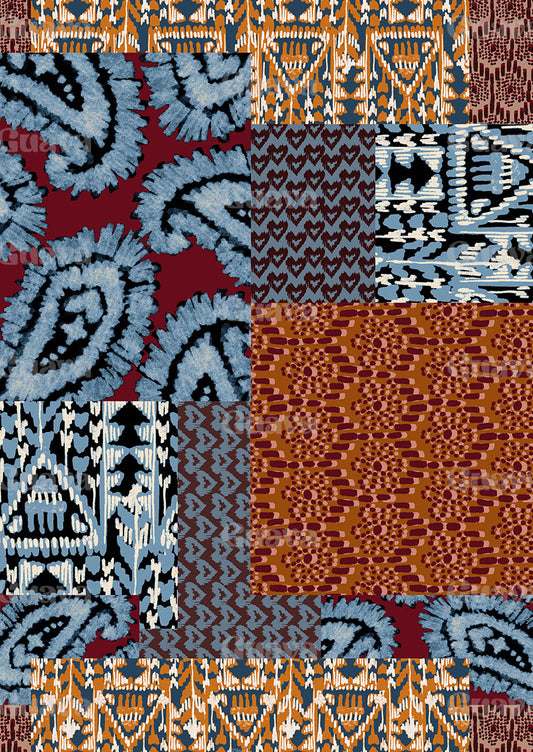 0750B- Burgundy and Teal Paisley Patchwork