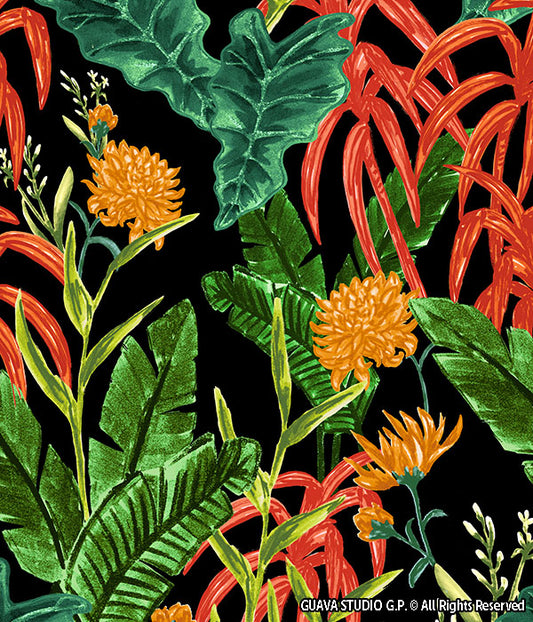 0756D- Black Tropical Foliage Print