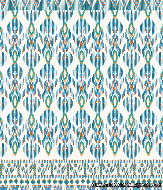 0758B- Teal and Orange Summer Ikat Border