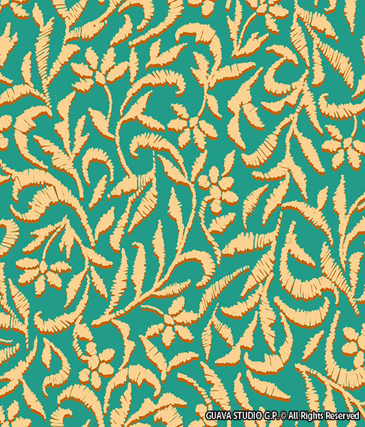 0758D- Teal and Cream Ikat Floral