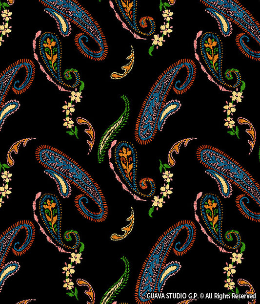 0759A- Black Ground Embroidered Paisley