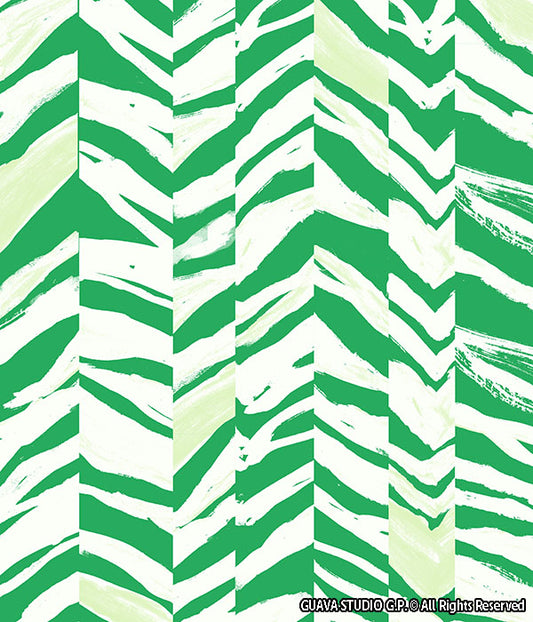 0759E- Green and White Abstract Zebra Stripe