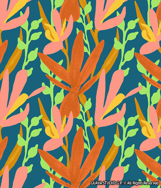 0762C- Hand Painted Abstract Tropical Floral