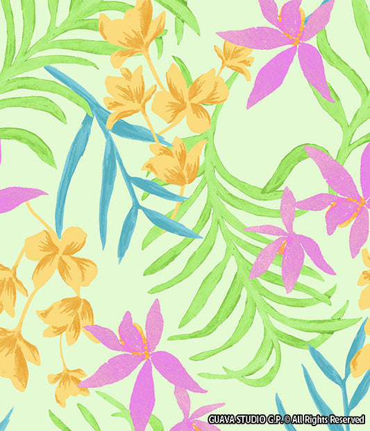 0762E- Mint Green and Neon Tropical Foliage