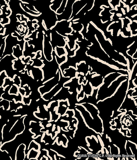 0766B- Black and Off White Bold Floral