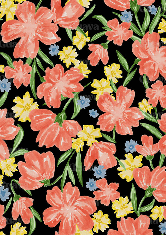 0767A- Black Ground Hand Painted Floral