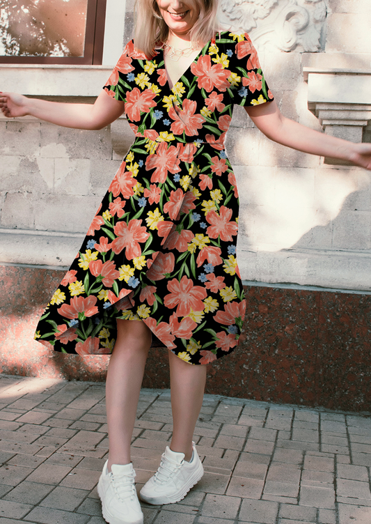 0767A- Black Ground Hand Painted Floral