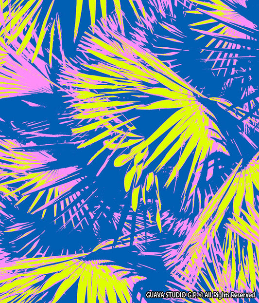 0770D- Blue Pink and Lime Green Palm Leaves