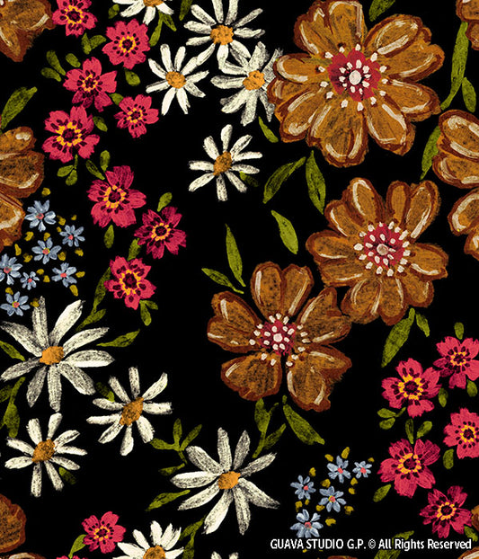 0774A- Black Ground Boho Floral