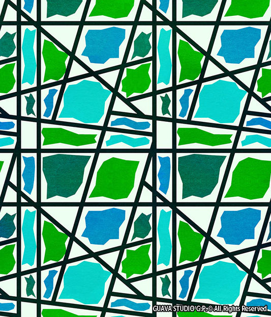 0779A- Irregular Teal and Green Geo Plaid