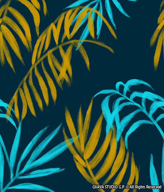 0780B- Dark Teal, Blue and Olive Palm Leaves